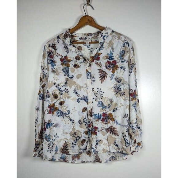 St Johns Bay Top Women XL Paisley Floral Boho Peasant Cottagecore Ruffle Casual - Picture 1 of 7